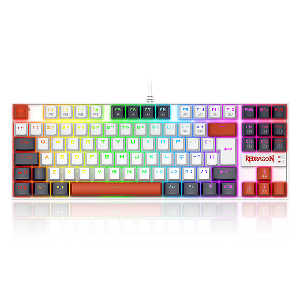 Teclado Mecânico Gamer Redragon Kumara RGB – Switch Marrom, TKL, Tricolor Branco/Preto/Vermelho, ABNT2 – K552WLR-RGB (PT-BROWN)