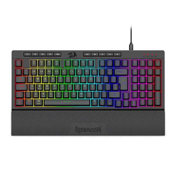 Teclado Gamer Redragon Shiva RGB – Membrana, 1800 Compact, Apoio de Pulso, ABNT2 – K515-RGB (PT)