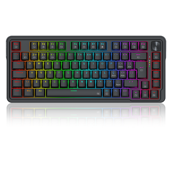 Teclado Gamer Redragon Ucal Pro RGB Preto 75% Switch Marrom com Knob de Volume