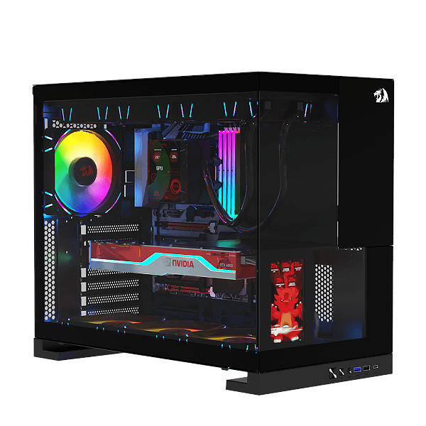 Gabinete Gamer Redragon Eternal Pro Preto Sem Fans com Tela LCD 4.3” Mid Tower Aquário CA-613B