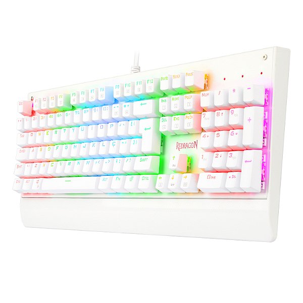 [SE] TECLADO MECÂNICO REDRAGON KALA LUNAR WHITE K557W RGB ABNT2 COM APOIO DE PULSO