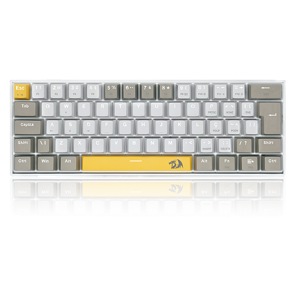 [SE] TECLADO MECÂNICO REDRAGON LAKSHMI 60% ABNT2 – AMARELO, BRANCO E CINZA (SWITCH MARROM)