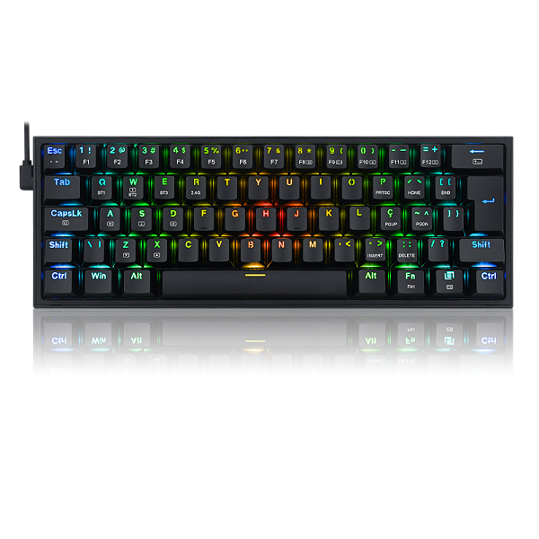 [SE] TECLADO MECÂNICO REDRAGON FIZZ PRO RGB PRETO 60% – BLUETOOTH / WIRELESS / USB-C
