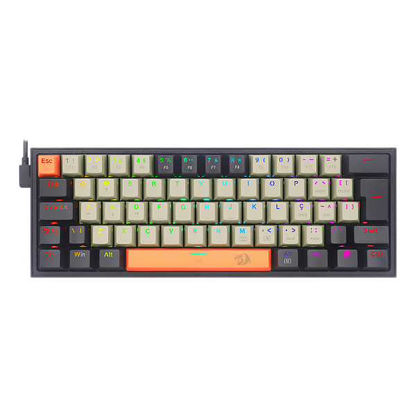 [SE] TECLADO MECÂNICO REDRAGON LAKSHMI 60% ABNT2 – LARANJA, CINZA E PRETO (SWITCH MARROM)