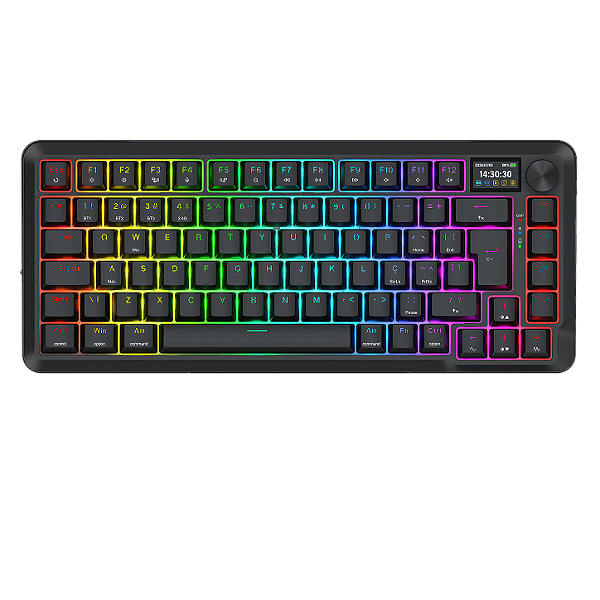 Teclado Mecânico Gamer Redragon Flekact Pro RGB 75% ABNT2 com Tela LCD, Gasket Mount, Switch Leopard Linear, Hotswap e T