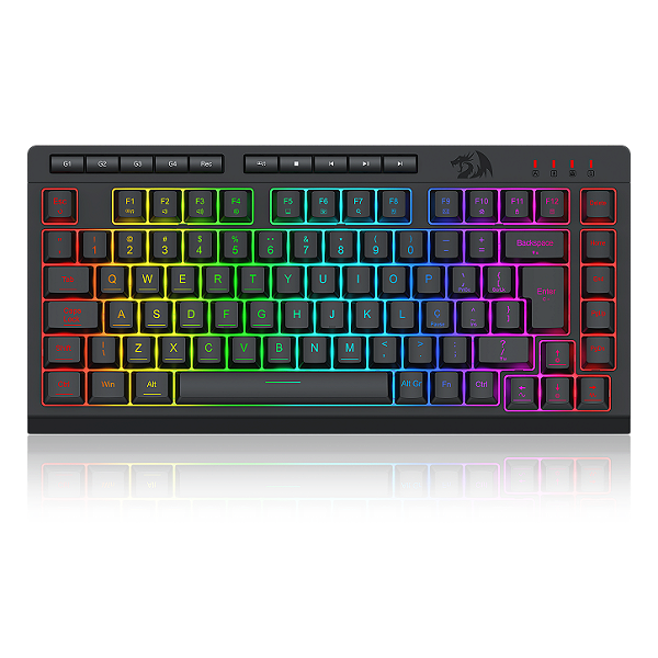 Teclado Membrana Gamer Redragon Crescent Preto RGB 75% ABNT2 com Teclas Multimídia e Macros Dedicadas 26 Teclas Sem Conf