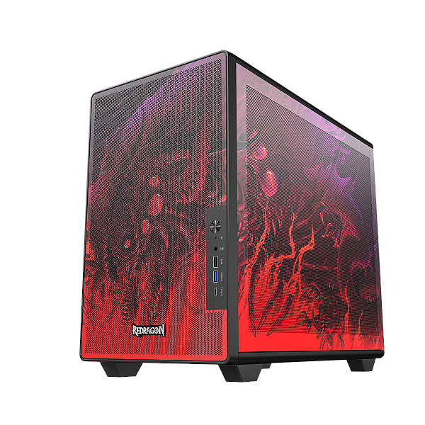 Gabinete Gamer Redragon Strafe Neo CA-617B Preto e Vermelho ATX Compacto Vidro Temperado