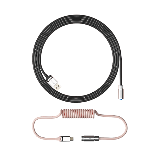 Cabo para Teclado Enrolado Aviator Akko Black and Pink USB-A e USB-C