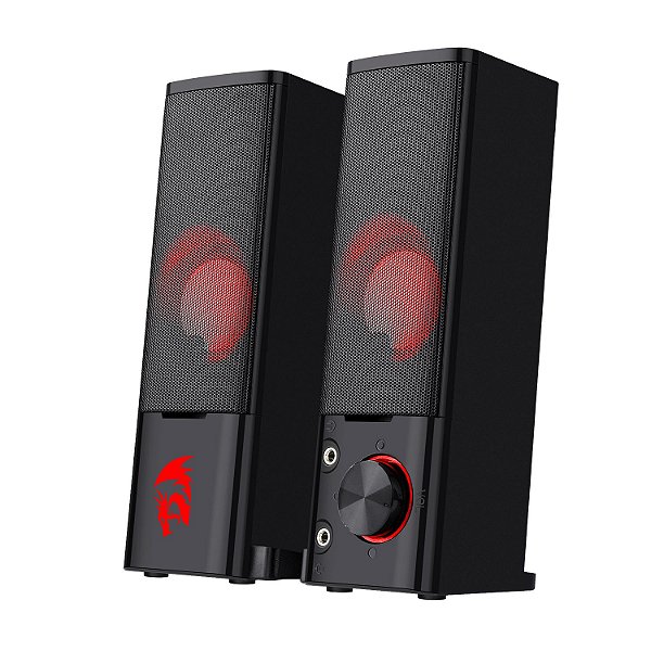 Caixa de Som Redragon Orpheus GS550 – Estéreo 2.0, Modular, LED Vermelho, 6W RMS, USB + P2, Design Soundbar