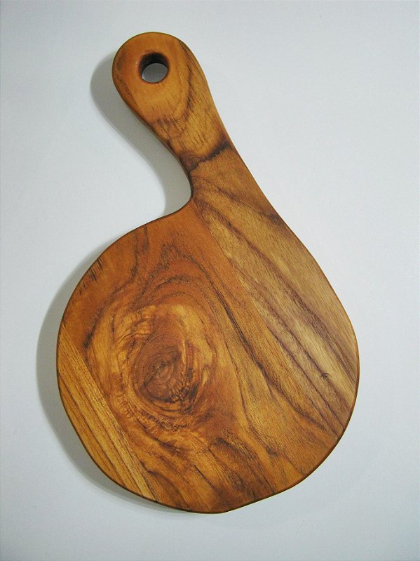 Tábua para Servir Redonda com cabo Teca 32x20cm