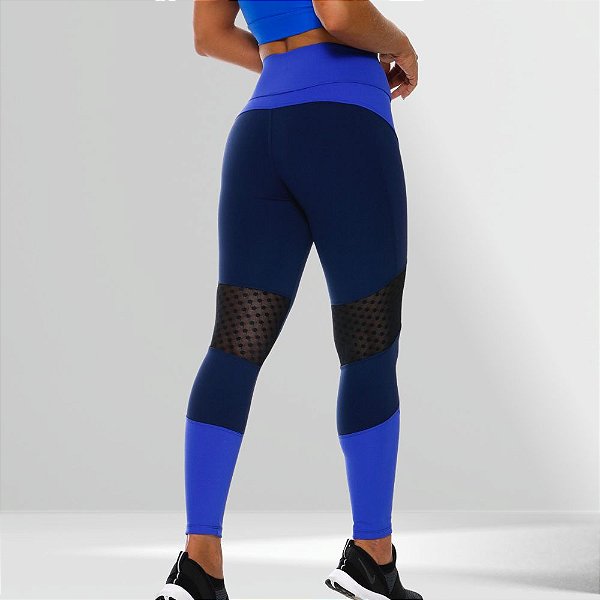 Calça Legging Fitness Feminina Azul com Tule