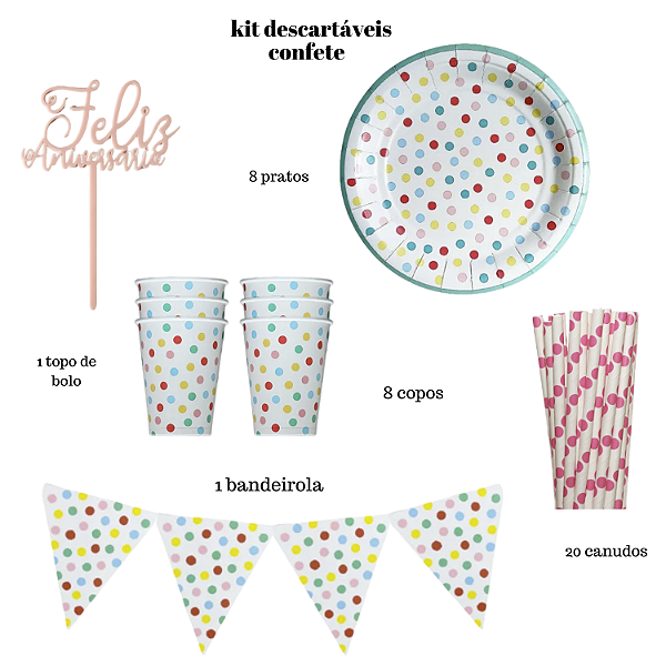Kit Festa Temática Confete – 38 Itens Descartáveis Premium
