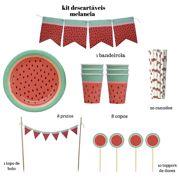 Kit Descartáveis Premium Melancia para Festa – 48 Itens Decorativos Temáticos