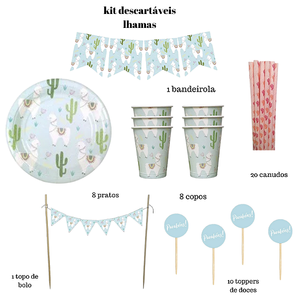 Kit Descartáveis Premium Lhamas para Festa – 48 Itens Decorativos Temáticos