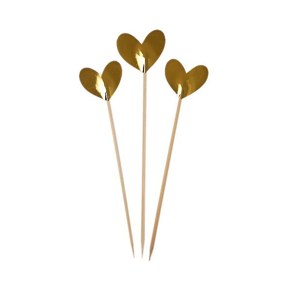 Topo de Bolo Trio de Corações - Dourado - Golden