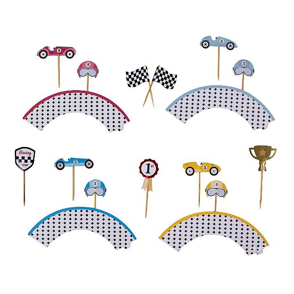 Kit Mini Cupcake Carro Corrida Vintage - 12 unds