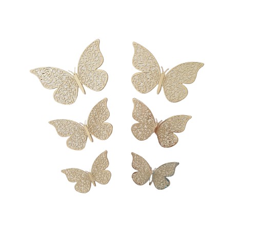 Borboleta 3D Decorativa de Papel - Dourada com Prata - 6 unds