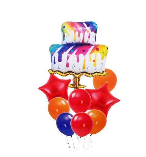 Kit Balões Bolo de Aniversário Colorido - 9 Peças