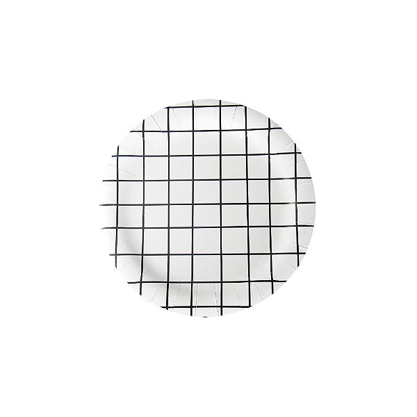Prato de Papel Grid - Preto e Branco - 8 unds