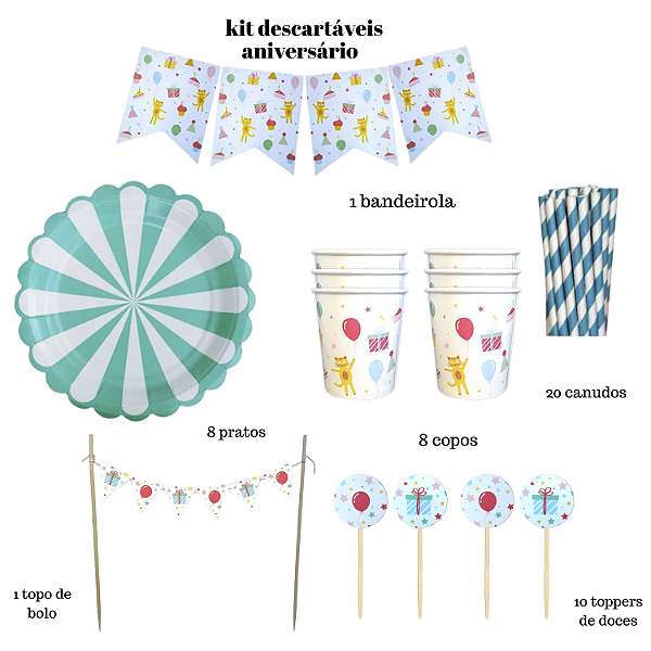 Kit Descartáveis Premium Aniversário para Festa – 48 Itens Decorativos Temáticos