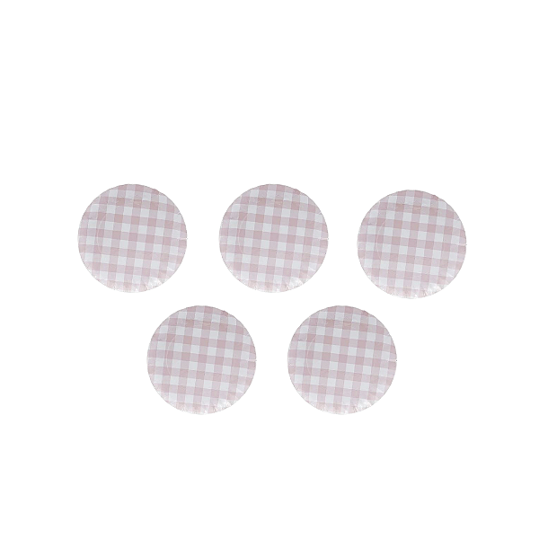 Mini Prato de Papel Xadrez Rosa Candy - 5 Unidades | Prato Decorativo para Festa Infantil, Mesa Posta e Aniversário com Estampa Rústica