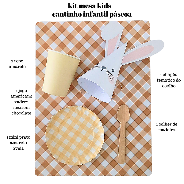 Kit Mesa Infantil Unitário Descartável Cantinho de Páscoa | 5 Itens Temáticos para Festa Kids ou Festa Escolar