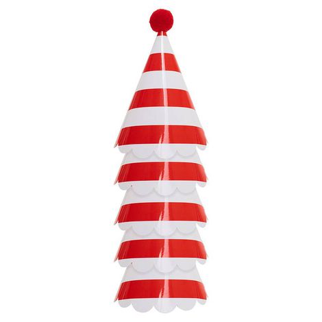 Chapéu de Aniversário com Pompom – Listra Vermelha | Kit 5 Unidades para Festa Infantil e Decoração de Aniversário