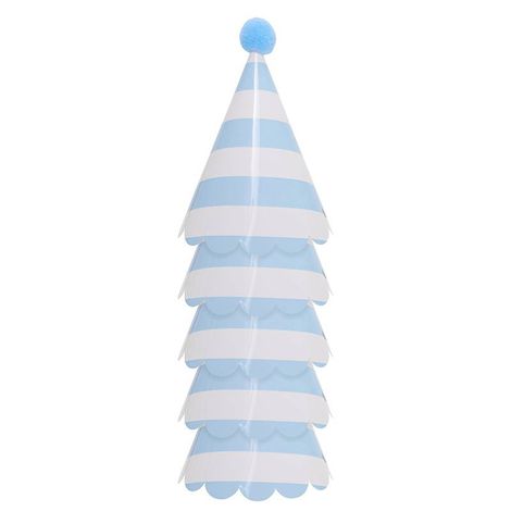 Chapéu de Aniversário com Pompom – Listra Azul Céu | Kit 5 Unidades para Festa Infantil e Decoração de Aniversário