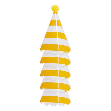 Chapéu de Aniversário com Pompom – Listra Amarelo Queimado | Kit 5 Unidades para Festa Infantil e Decoração de Aniversário