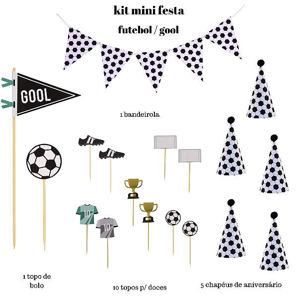 Kit Festa Pronta Tema Futebol/Gool - 17 Itens para Decoração