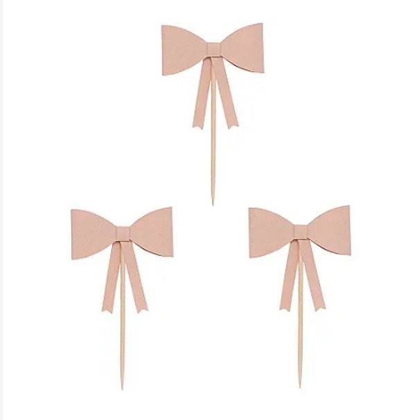 Topper Laço Nude para Doces , Cupcakes e Lanches – 3 Unidades