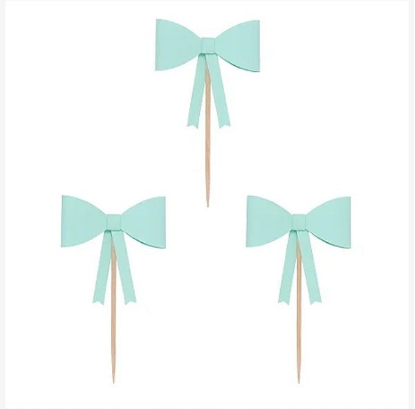 Topper Laço Verde Menta para Doces e Cupcakes – 3 Unidades