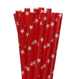 Canudo de Papel Estrela Vermelho - 20 unds