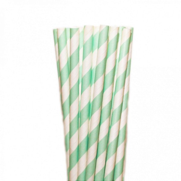 Canudo de Papel Listrado Verde Claro - 20 Undss