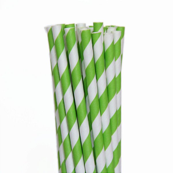 Canudo de Papel Listrado Verde Limão - 20 Unds