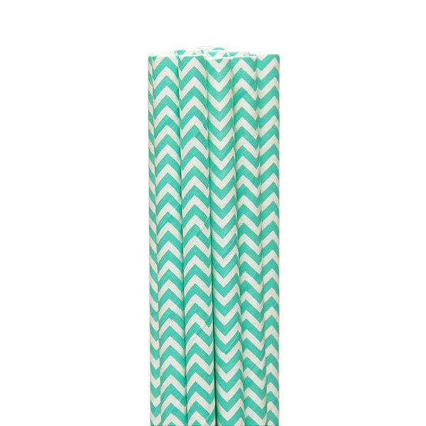 Canudo de Papel Chevron Verde Água- 20 Unds