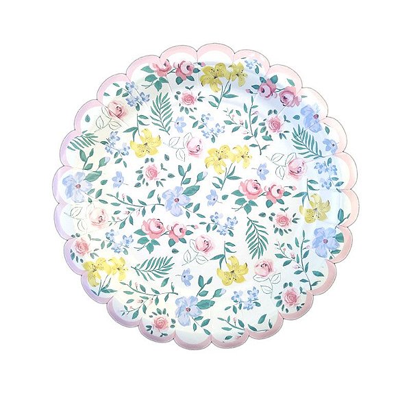 Prato de Papel Flores do Jardim 19cm - 8 unds