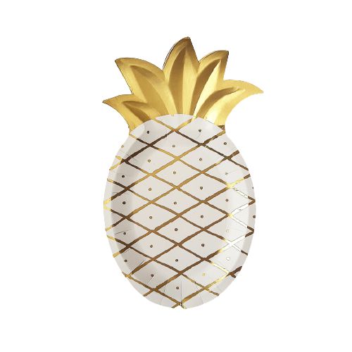 🔹 Prato de Papel Formato Abacaxi Gold Branco com Dourado – Kit com 6 Unidades | Ideal para Festas e Decoração Temática