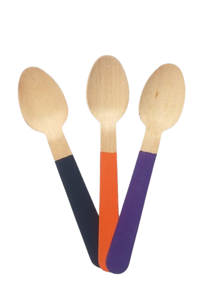 Colher de Madeira Biodegradável Cores Halloween 14cm – Kit com 10 Unidades