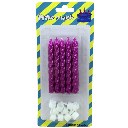 Mini Vela Espiral Metalizada Roxo - 5 Unds