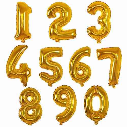 Balão de Foil Numeral Dourado - Escolha o Número entre  0 a 9 - Na und