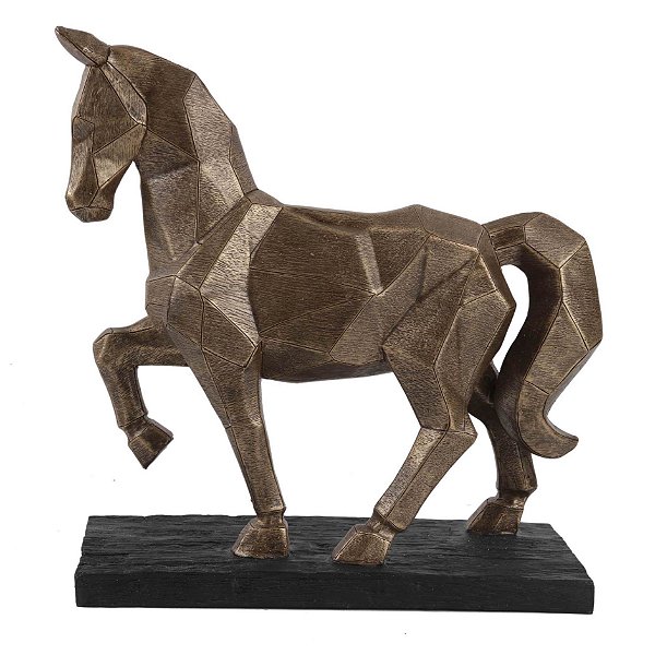 Escultura Cavalo Dourado com forma geométrica