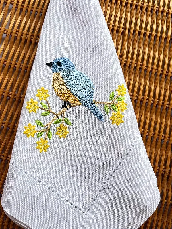 Guardanapo Bordado Pássaro Azul