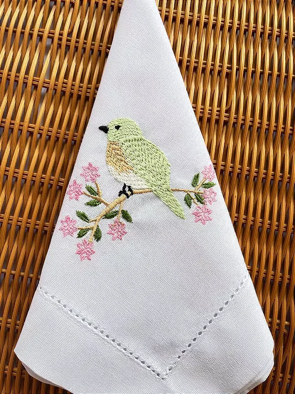 Guardanapo Bordado Pássaro Verde