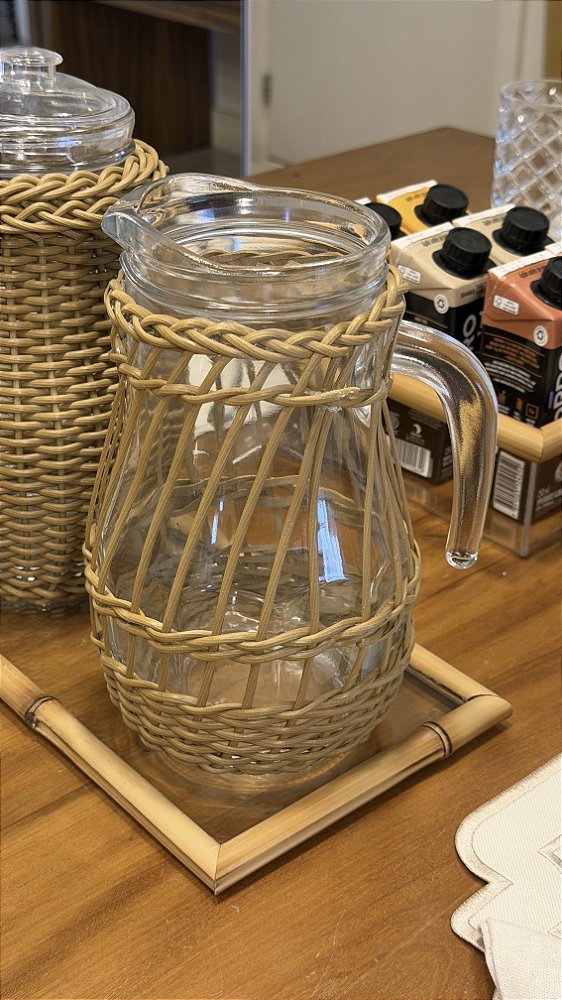 Jarra Vidro Vazada Vime Caramelo