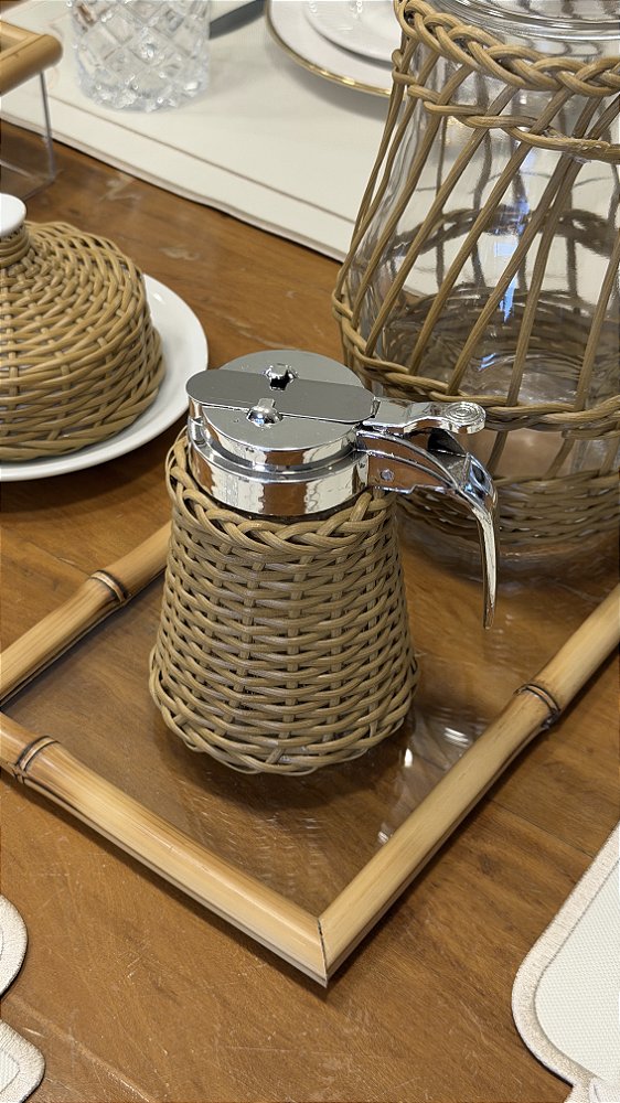 Meleira de Vidro com Vime Caramelo