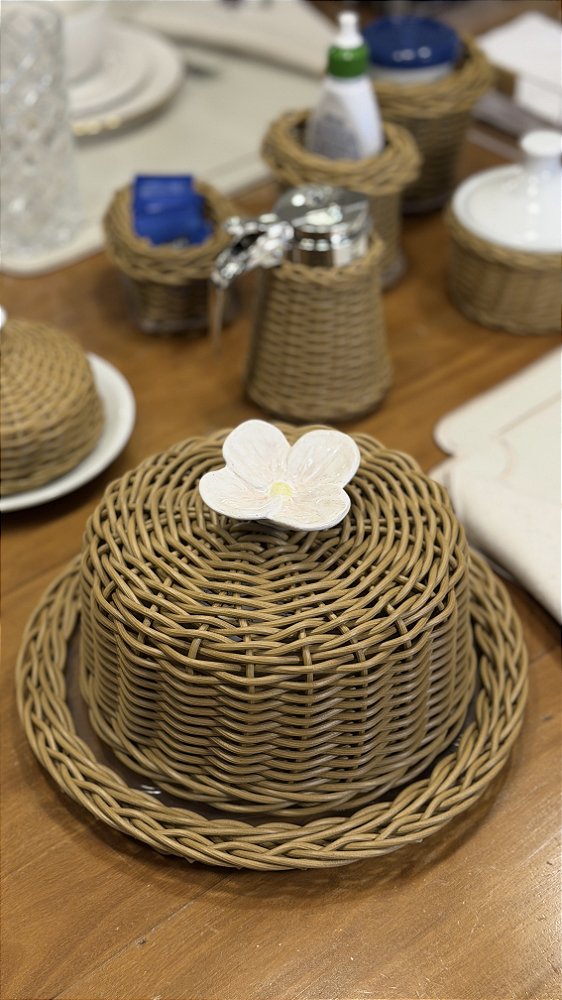 Queijeira Vime Caramelo Ceramica Flor