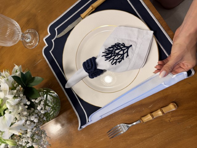 Jogo Americano Marinho com Off Dupla Face Retangular