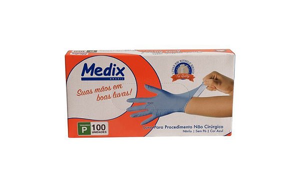 Luva Proced.Nitrilica S/Po Azul Tam P com 100