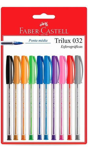 Caneta Esferográfica Trilux 032 com 10 Cores Faber-Castell